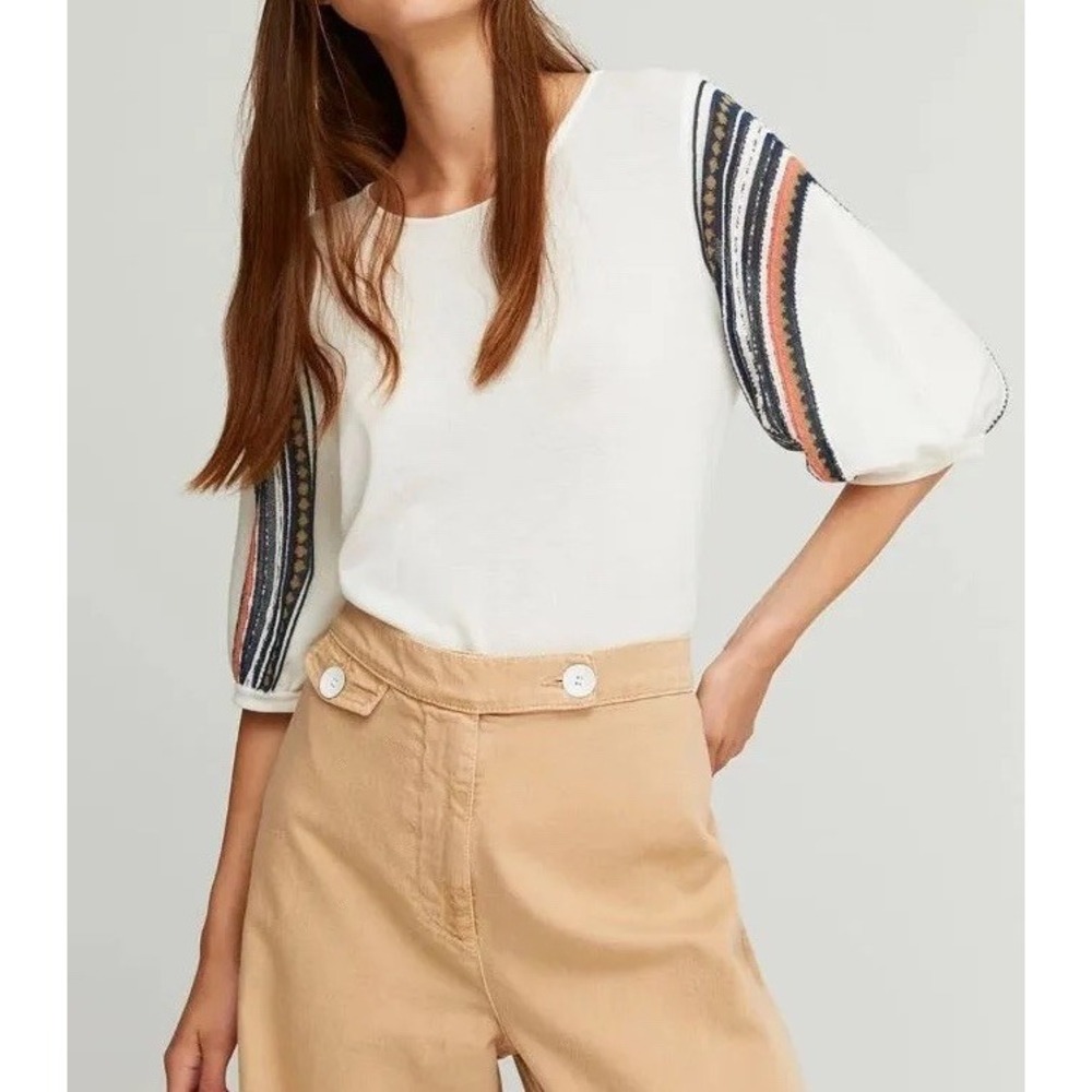 Aldo Martins Oregan Blouse Knit Puff Sleeve Bamboo Cotton Boho Chic Size M